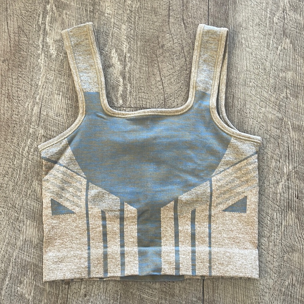 ALO Yoga Beige and Light Blue Cropped Tank Top